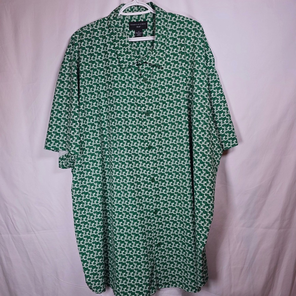 Shaquille O'Neal XLG Button Down Shirt Mens 4XL Green Geometric Floral Stretch